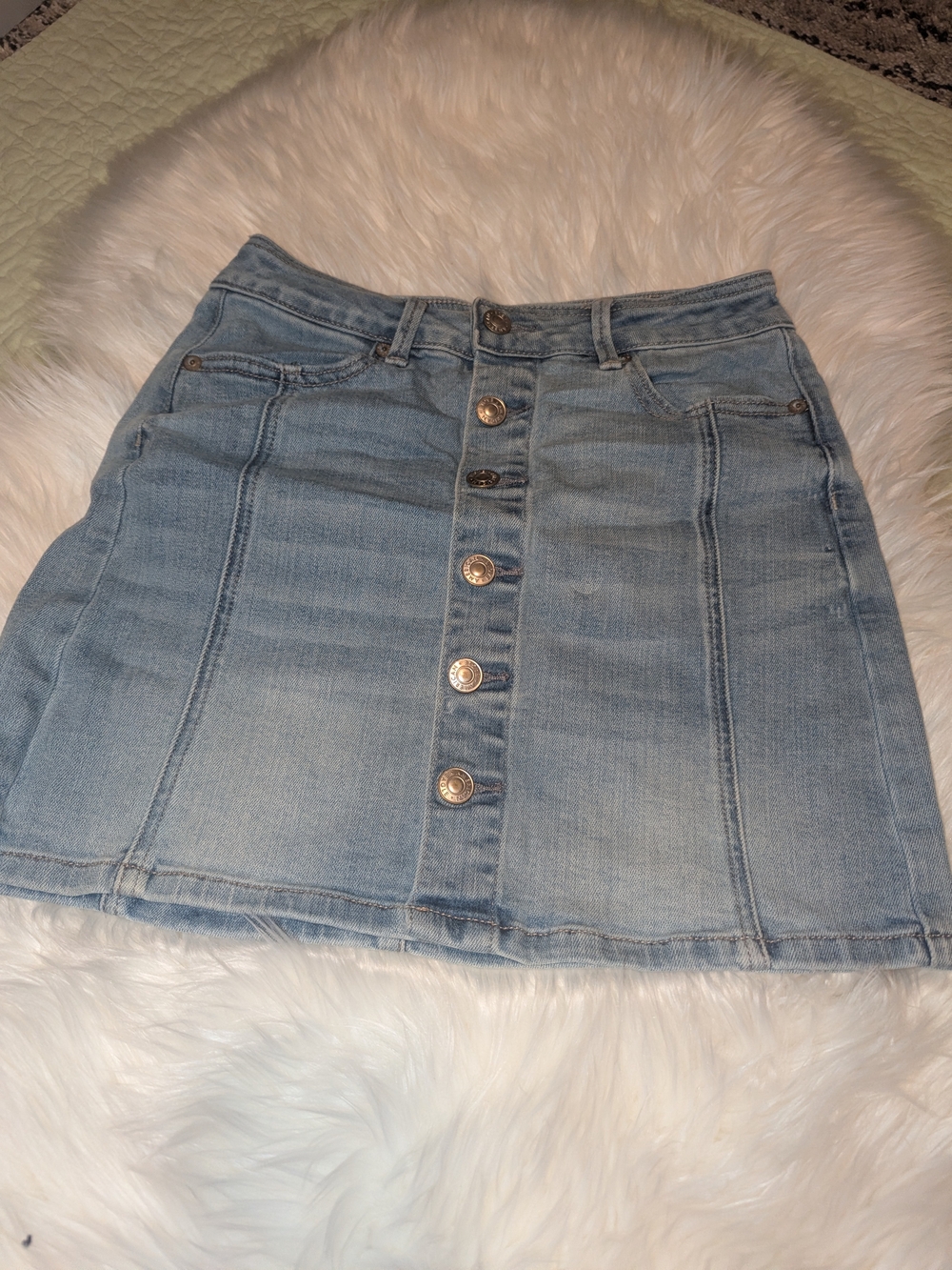 American Eagle Outfitters Light Wash Button-Front Denim Mini Skirt
